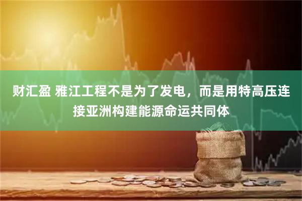财汇盈 雅江工程不是为了发电，而是用特高压连接亚洲构建能源命运共同体